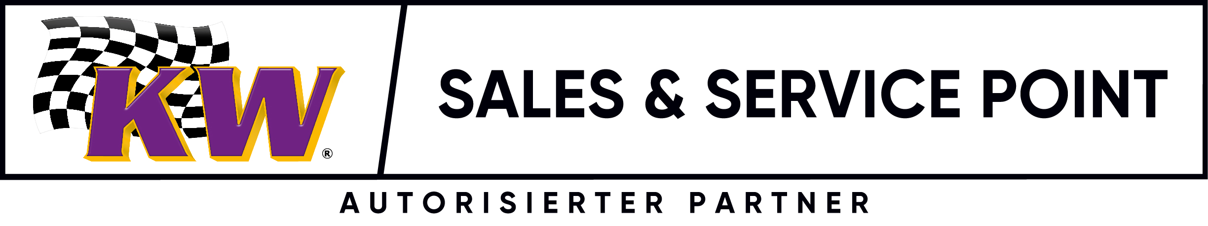 KW Logo mit karierten Flaggen, gelb violett, auf Service Banner